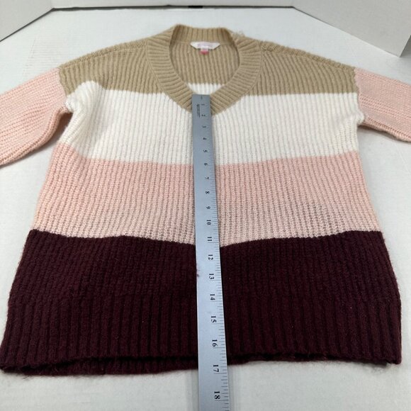 No Boundaries Women's Sz Med 7-9 Sweater V-Neck Striped Multicolor Knit Preowned - Picture 10 of 12